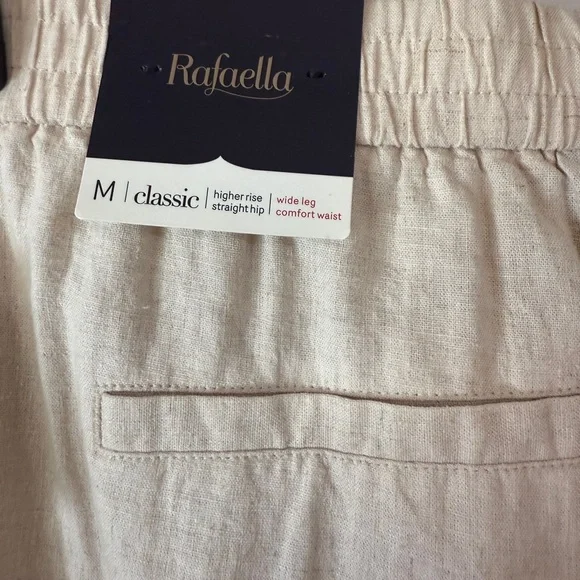 Rafaella Beige Classic Higher Rise Wide Leg Comfort Waist Linen Pants - Picture 5 of 7